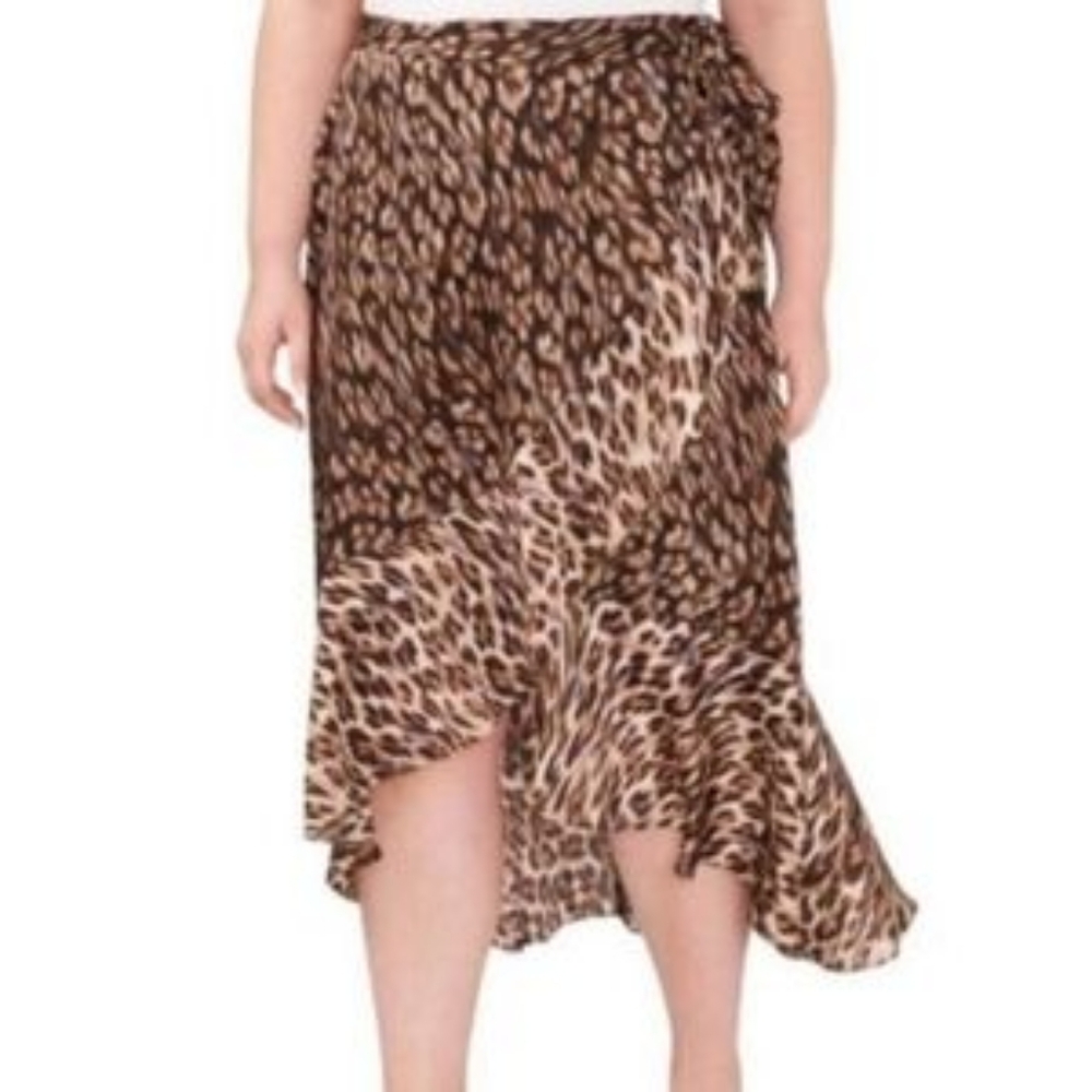 ❤️B2G1 NWOT Vince Camuto High Low Faux Wrap Midi Leopard Print Size 1X